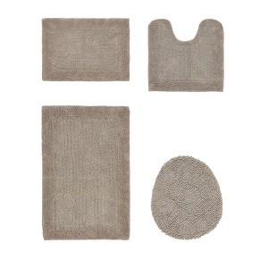 Edge Bath Rug 100% Premium Cotton Ultra-Soft Water Absorbent Tufted Solid Reversible 4 Piece Bathroom Rug Set for Machine Washable Bathmat - 1 of 4