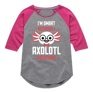 Girls' - Instant Message - Smart Axolotl Questions Shirt Tail Raglan Graphic T-shirt - 1 of 4