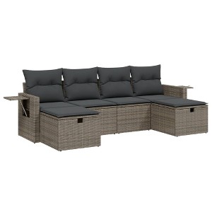 vidaXL Patio Sofa Set with Cushions Outdoor Furniture 6 Piece Poly Rattan - Gray without storage - 1 of 4