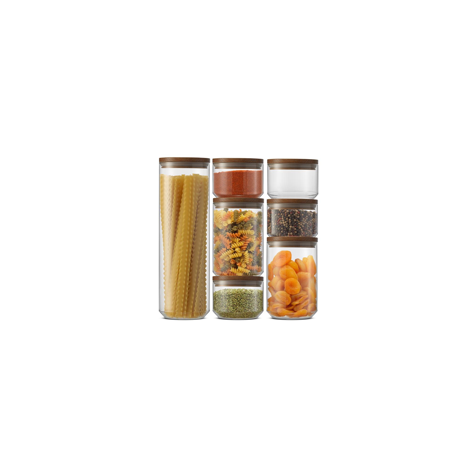 Holden 7-Piece Stackable Glass Storage Canister Set with Wood Lids