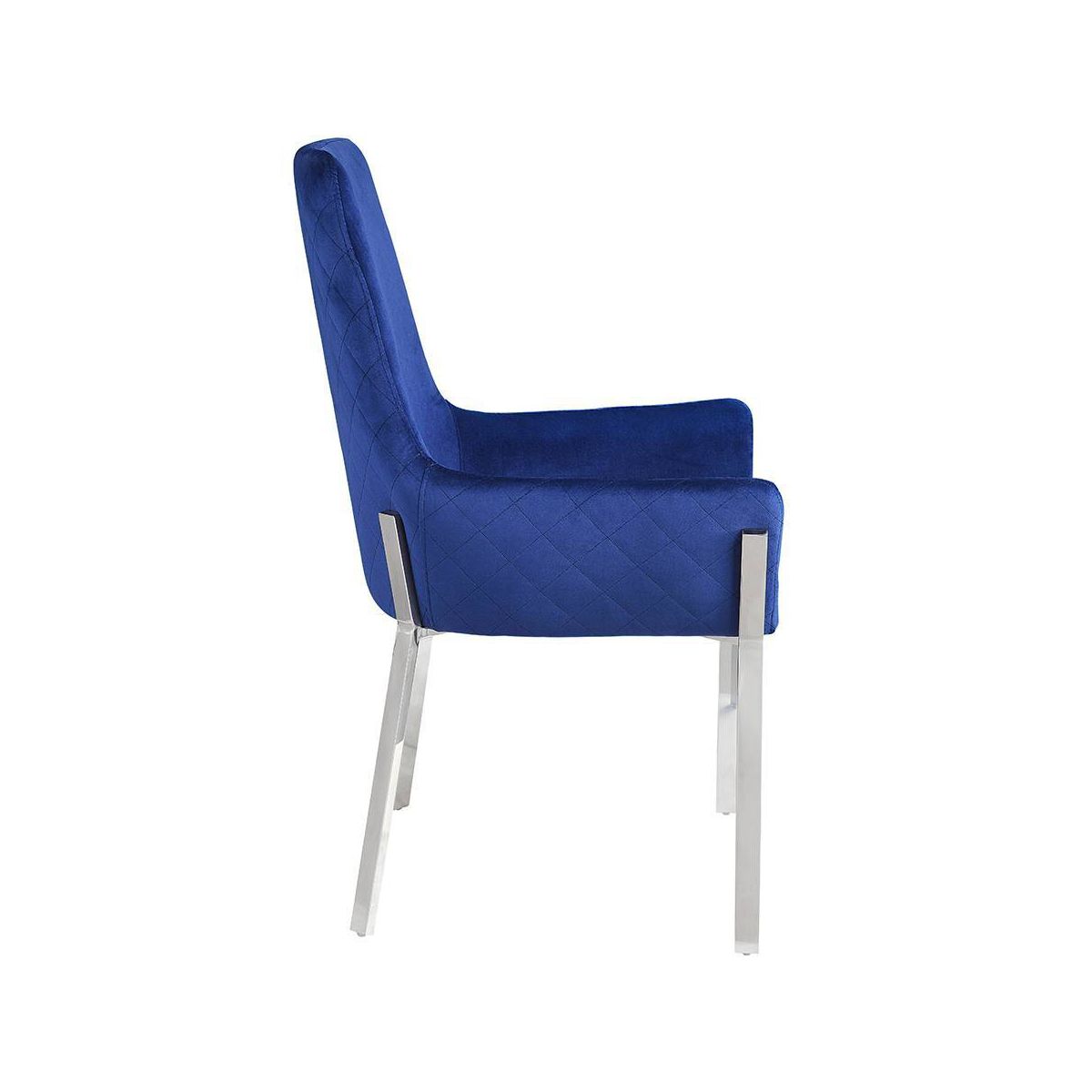 Set of 2 25" Cambrie Dining Chairs: Mirrored Silver, Blue Velvet Upholstery - Acme Furniture - thumbnail 3