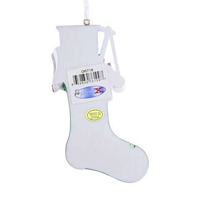 Green and White Resin Cat Stocking Ornament with Customizable Trim