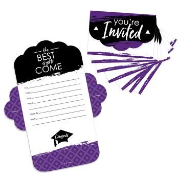 Big Dot of Happiness Purple Grad - Best is Yet to Come - Fill-In Cards - Purple Graduation Party Fold and Send Invitations - Set of 8