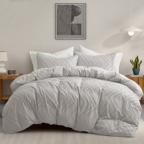 Peace Nest Clipped Jacquard Geometric Duvet Cover & Pillowcase Set, Twin,  Light Gray Wave : Target