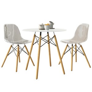 LeisureMod Dover 3-Piece Dining Set with Round White MDF Top Bistro Table and 2 Plastic Chairs - 1 of 4