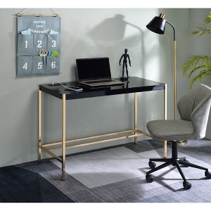 Metal & Synthetic Wood Modern Rectangular Writing Desk with USB Port - 1 of 4