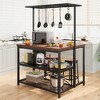 47" Kitchen Island with Power Outlet & Storage - Large Bakers Rack, Microwave Stand with 3-Tier Shelves & 5 Hooks (Brown) - 2 of 4