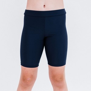 Calypsa Girl's Chlorine Resistant Long Bike Swim Shorts - Navy, 12 - 1 of 3