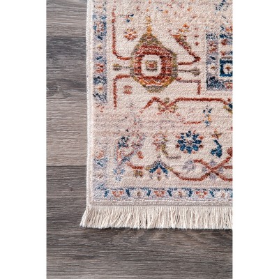 Ivory Round Medallion Synthetic Area Rug with Fringe