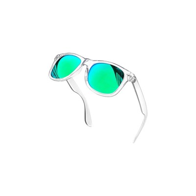 Attop Polarized Sunglasses Retro Square Design Sunglasses UV400 Fashion, Clear Frame, Green Lenses