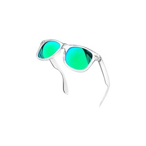 Attop Polarized Sunglasses Retro Square Design Sunglasses UV400 Fashion, Clear Frame, Green Lenses - 1 of 4