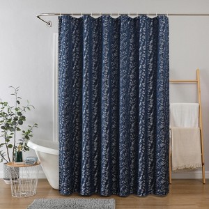 Kate Aurora Robyn Leaf Raised Jacquard Lux Fabric Shower Curtain - 72" x 72" - 1 of 4