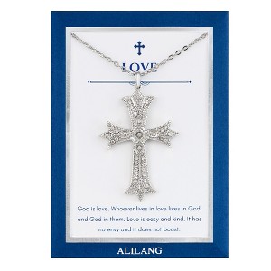 Anna-Kaci Silver Tone Crystal Rhinestone Cross Patonce Necklace with Message Card & Envelope Jewelry Gift - 1 of 4
