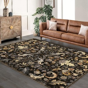 Traditional Retro Floral Area Rug, Washable Foldable Low Pile Non Slip Indoor Accent Carpet for Living Room Bedroom - 1 of 4