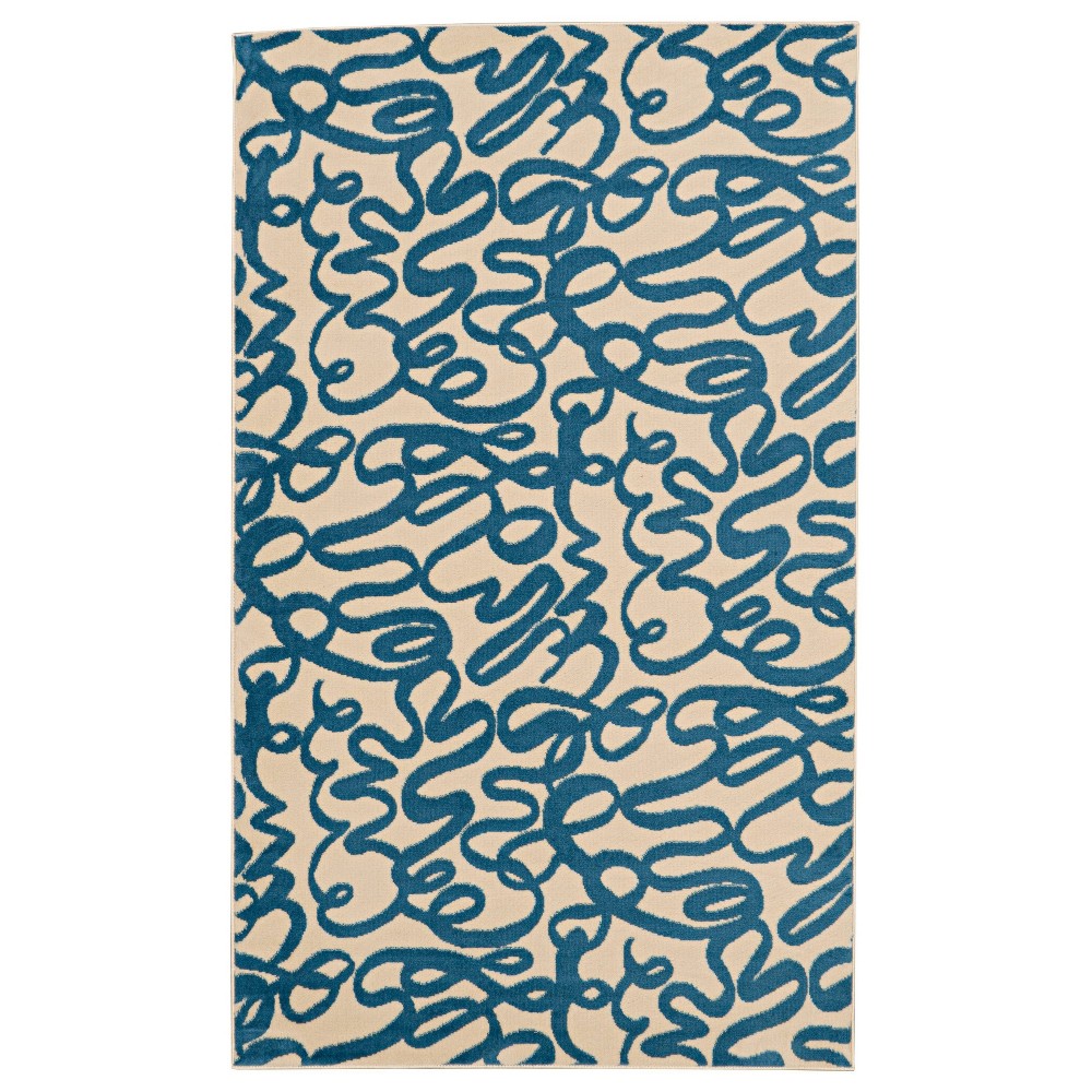 6'5"x9'3" Keeton Rug Cream/Blue - Linon: Contemporary Abstract, Latex Backing, Indoor, Flat Pile, Polypropylene
