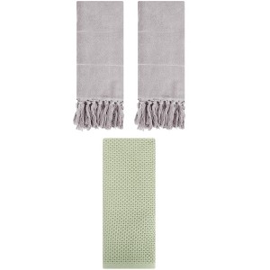 REGALWOVEN 3 Packs Cotton Soft Absorbent Tassels and Waffle Decorative Hand Towel - 1 of 4
