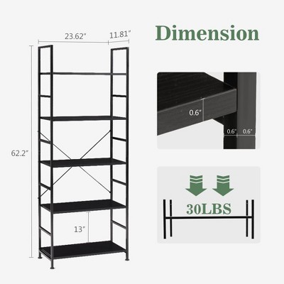Black Metal and Wood 5-Tier Tall Corner Bookshelf