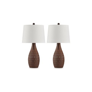 Signature Design by Ashley Cartford Ceramic Table Lamp (Set of 2), Reddish Brown - 1 of 4