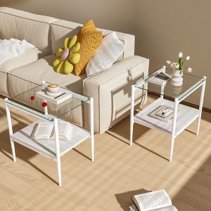NicBex Set of 2 Rectangle Tempered Glass Coffee Table with Storage Layer,Modern End Table,Center Table for Living Room - 1 of 4