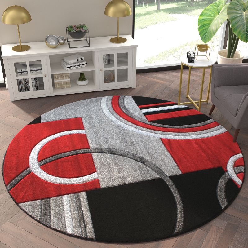 Emma and Oliver Olefin Accent Rug with Modern Geometric Pattern with Natural Jute Backing, 3 of 7