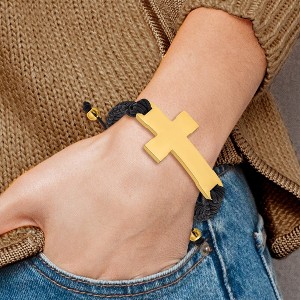 Chisel Stainless Steel Polished Yellow IP-plated Cross Black Nylon 7.5" to 10.5" Adjustable Bracelet - 1 of 4