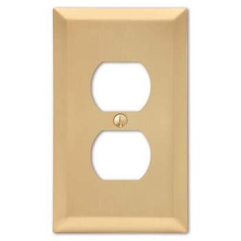 Amerelle Century Satin Brass 2 gang Stamped Steel Duplex Outlet Wall Plate 1 pk