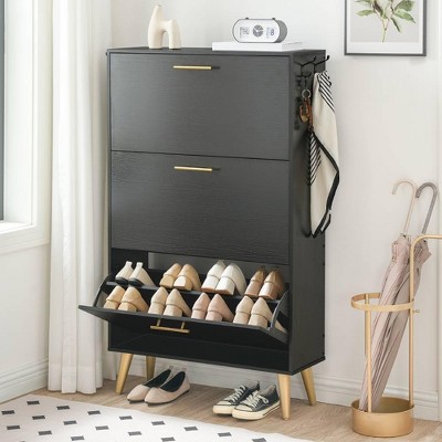 Shoe Cabinet, Shoe Storage Cabinet for Entryway, Hidden Shoe Cabinet with 3 Flip Drawers