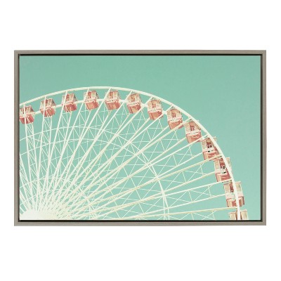 23" x 33" Sylvie Corron Ferris Wheel Framed Wall Canvas by Caroline Mint Gray - Kate & Laurel All Things Decor