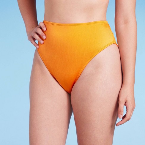 Women's Mid-Waist Extra High Leg Extra Cheeky Bikini Bottom - Wild Fable™  Orange Striped X