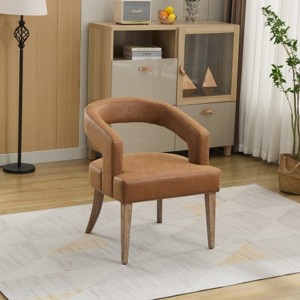 Brown 25.79" Wide Modern Barrel Open Back Upholstered Accent Chair with Weathered Solid Wood Legs - 1 of 4