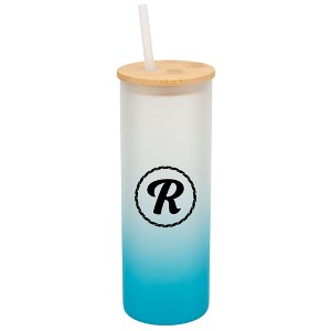 Elanze Designs R Monogram Letter Initial Rope Circle Wrap-Around Design 25 Ounce Frosted Gradient Glass On-The-Go Coffee Travel Skinny Tumbler Mug - 1 of 1