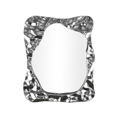 Unique Bargains Water Wave Pattern Square Cosmetic Mirror Silver Tone 1 Pc