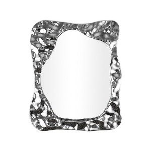 Unique Bargains Water Wave Pattern Square Cosmetic Mirror Silver Tone 1 Pc - 1 of 3