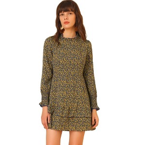 Allegra K Women's Floral Elegant Round Neck A-Line Ruffle Hem Layer Dress - 1 of 4