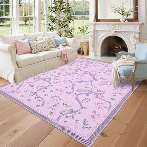 Acekool [Green Pink] Floral Print Runner Rug, Washable Low Pile Non-Slip Carpet for Entryway, Kitchen, Nursery & Playroom [2x6 Ft] - 1 of 4