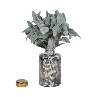 10" Black and White Ceramic Ginger Jar with Gold Lid