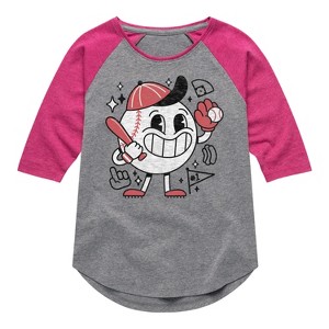 Girls' - Instant Message - Baseball Mascot Shirt Tail Raglan Graphic T-shirt - 1 of 4
