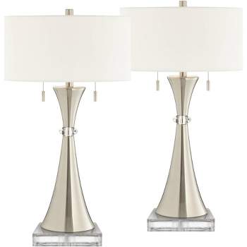 360 Lighting Rachel Modern Table Lamps Set of 2 with Square Riser 29 1/2" Tall Silver Metal White Drum Shade for Bedroom Living Room Bedside Family
