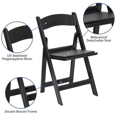 Black Resin Folding Chairs with Cushions, Set of 4