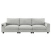 96" Chenille 3-Seater Sectional Sofa with Bluetooth Speaker, Drop-Down Table, Cup Holders, USB Charger, - 2 of 4