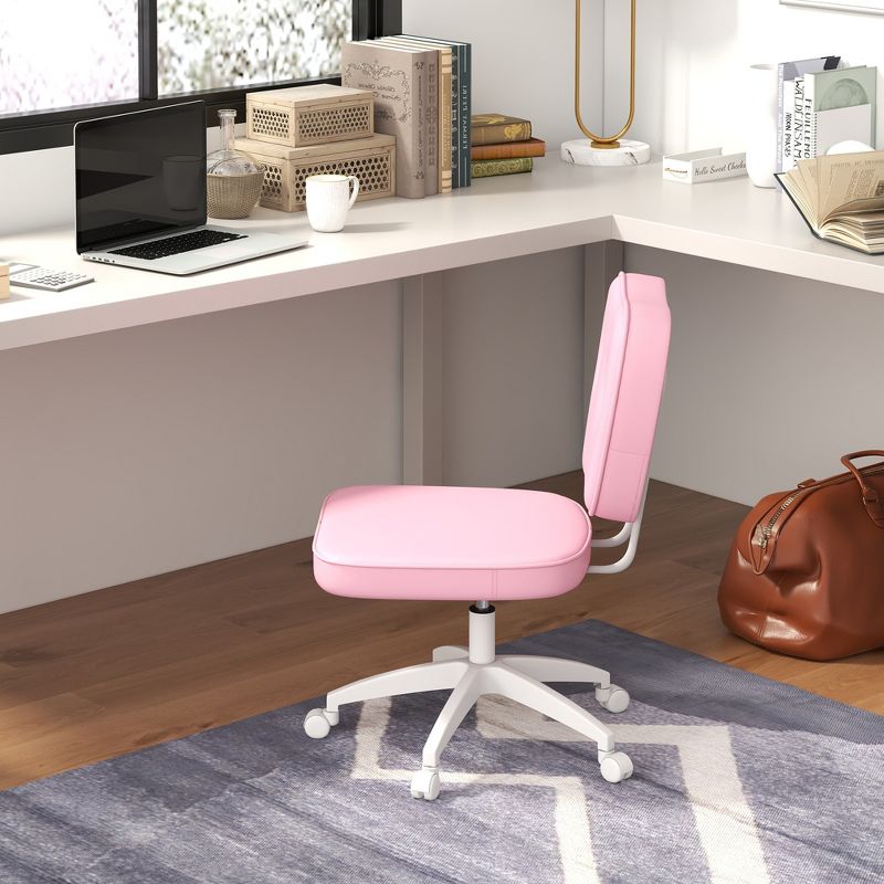 Vinsetto Faux Leather Office Chair with Adjustable Height, Wheels, Armless Comfy Computer Chair, Pink, 3 of 7