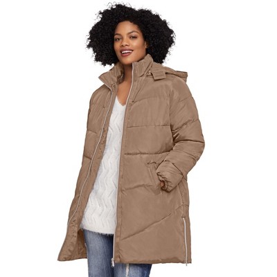 Ellos Women's Plus Size Long Puffer Coat - 4x, Dark Taupe : Target