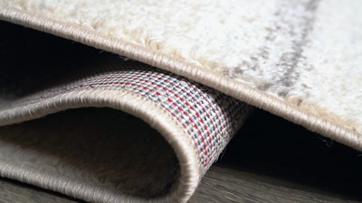 Gray and Cream Striped 8' x 10' Synthetic Area Rug