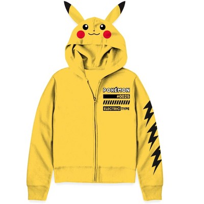 Seven Times Six Pokemon Zip Up Hoodie Boy's Pikachu Electric Type 3D Ears Sweatshirt Yellow