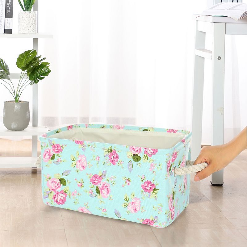 Unique Bargains Foldable Baskets Canvas Fabric Cube Container with Rope Handles Storage Bins, 5 of 9