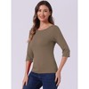 INSPIRE CHIC Women's Classic Solid Elbow Sleeves Round Neck Slim Fit T-Shirts - 2 of 4