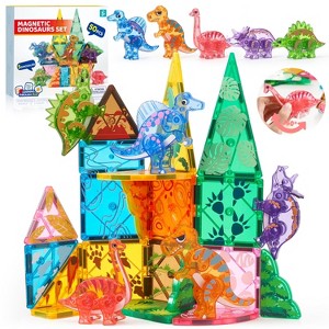 Joyfy 50PCS Magnetic Tiles Set with Dinosaur for Toddlers Kids Age 3-8 Educational STEM Toy Xmas Birthday Party Gift for Boys & Girls Ages 3 4 5 6 7 - 1 of 4