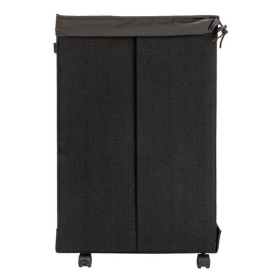 Black Collapsible Polylinen Laundry Hamper with Wheels and Lid