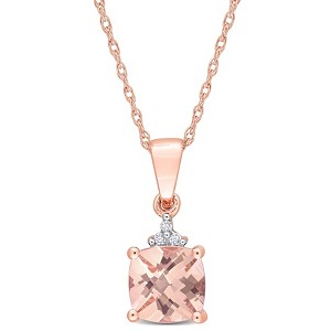 EVERLY JEWELRY | 10K Rose Gold Cushion Cut Checkerboard 0.95 CT TGW Morganite Pendant and Chain with Diamond Accent - 17 inch - 1 of 4