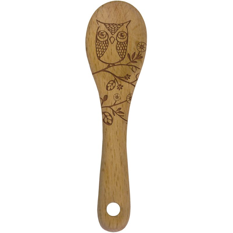 Talisman Designs Laser Etched Beechwood Mini Spoon, Woodland Collection, Owl, 1 of 2